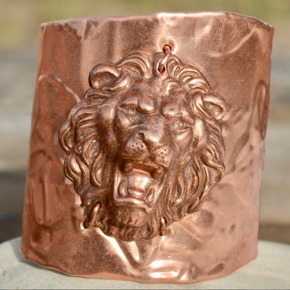 Conceptual Subculture Jewelry - Wide Asymmetrical Copper Lion Cuff Armor Bracelet